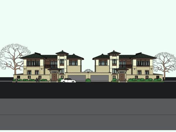 Sketchup别墅模型|双拼别墅,古典风格 Sketchup别墅模型|双拼别墅,古典风格