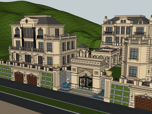 Sketchup别墅模型|双拼别墅,古典风格 Sketchup别墅模型|双拼别墅,古典风格