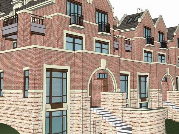 Sketchup别墅模型|双拼别墅,英式古典风格 Sketchup别墅模型|双拼别墅,英式古典风格