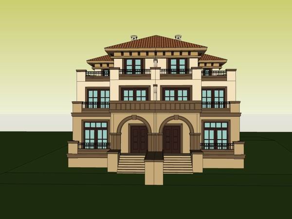 Sketchup别墅模型|双拼别墅,古典风格 Sketchup别墅模型|双拼别墅,古典风格