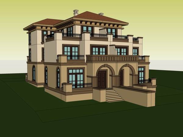 Sketchup别墅模型|双拼别墅,古典风格 Sketchup别墅模型|双拼别墅,古典风格