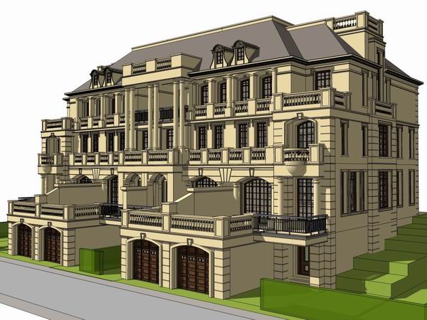 Sketchup别墅模型|联排别墅,法式古典风格 Sketchup别墅模型|联排别墅,法式古典风格