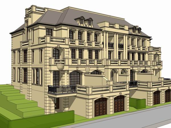 Sketchup别墅模型|联排别墅,法式古典风格 Sketchup别墅模型|联排别墅,法式古典风格
