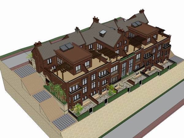 Sketchup别墅模型|联排别墅,英式古典风格 Sketchup别墅模型|联排别墅,英式古典风格