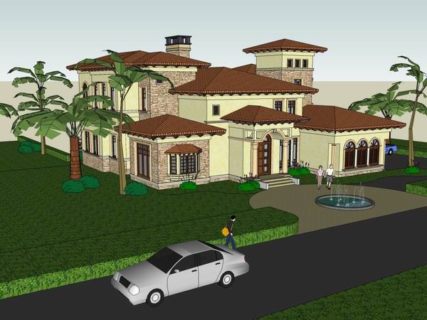 Sketchup别墅模型|独栋别墅,古典风格 Sketchup别墅模型|独栋别墅,古典风格