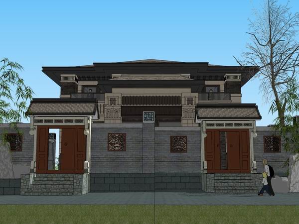 Sketchup别墅模型|双拼别墅,古典风格 Sketchup别墅模型|双拼别墅,古典风格