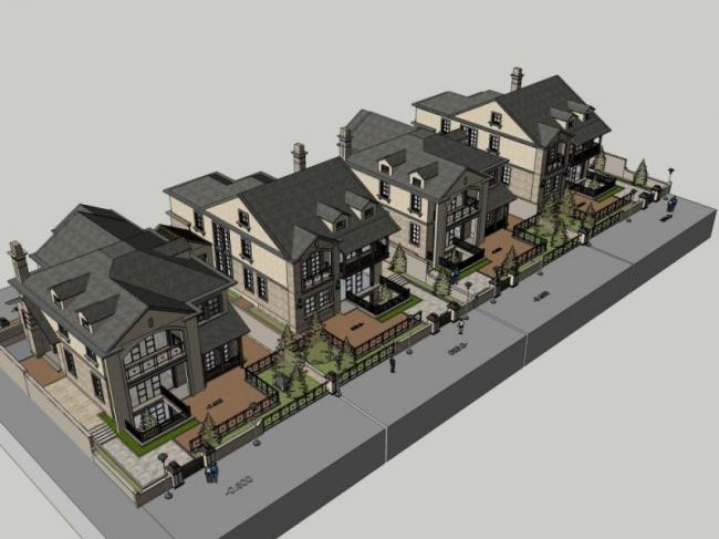 Sketchup别墅模型|联排别墅,欧式古典风格 Sketchup别墅模型|联排别墅,欧式古典风格