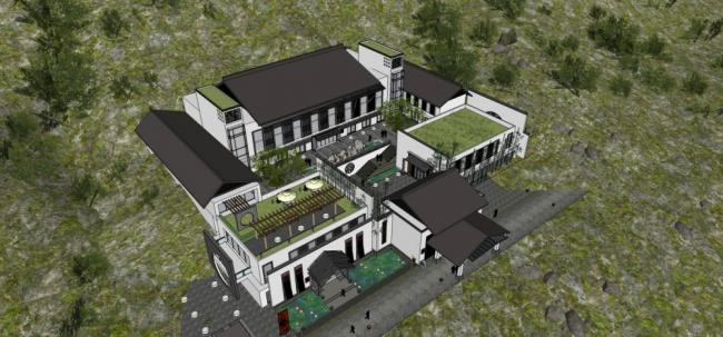 Sketchup酒店模型|多层山地酒店,中式风格 Sketchup酒店模型|多层山地酒店,中式风格