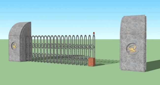 Sketchup素材模型|入口出口大门电动伸缩门 Sketchup素材模型|入口出口大门电动伸缩门