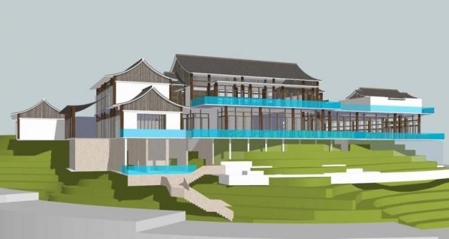 Sketchup酒店模型|多层山地酒店,中式风格 Sketchup酒店模型|多层山地酒店,中式风格