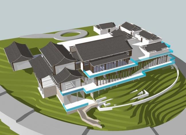 Sketchup酒店模型|多层山地酒店,中式风格 Sketchup酒店模型|多层山地酒店,中式风格