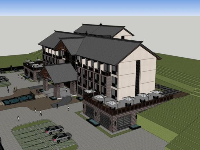 Sketchup酒店模型|多层酒店,中式风格 Sketchup酒店模型|多层酒店,中式风格