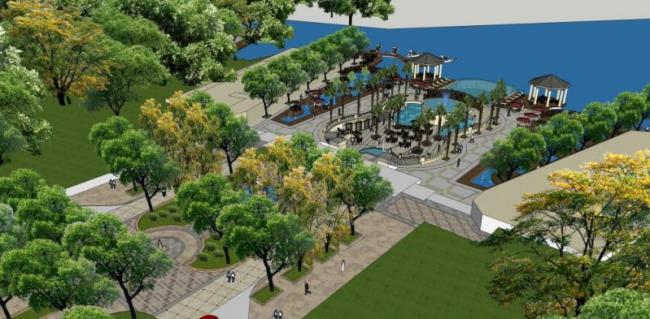 Sketchup景观模型|滨河景观,古典风格 Sketchup景观模型|滨河景观,古典风格