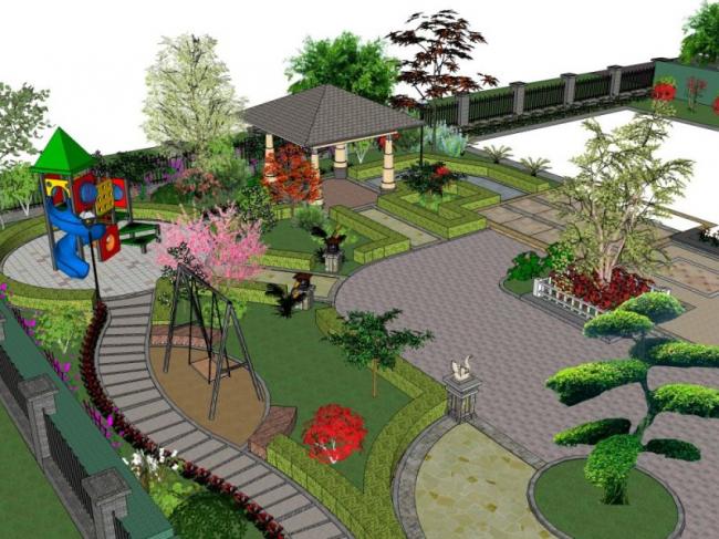 Sketchup景观模型|庭院花园,新中式风格 Sketchup景观模型|庭院花园,新中式风格