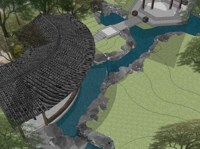 Sketchup景观模型|庭院景观,中式风格 Sketchup景观模型|庭院景观,中式风格