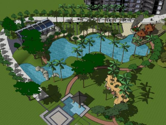 Sketchup景观模型|小区景观,古典风格 Sketchup景观模型|小区景观,古典风格