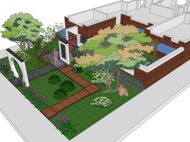 Sketchup景观模型|景观庭院,现代中式风格 Sketchup景观模型|景观庭院,现代中式风格