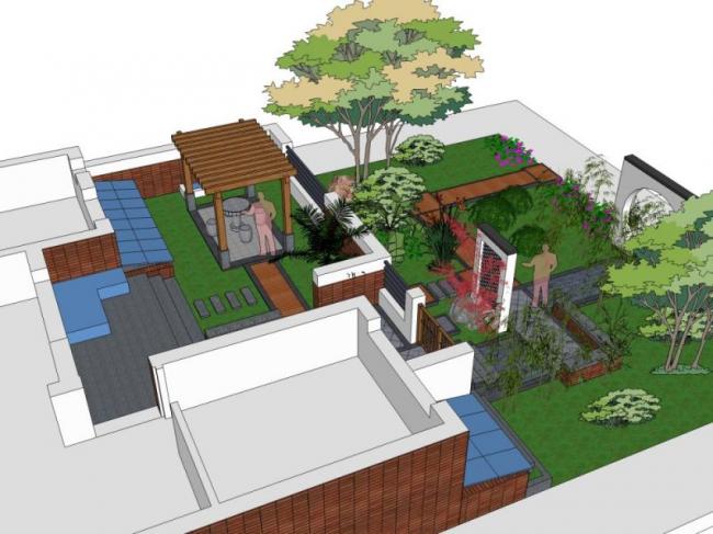 Sketchup景观模型|景观庭院,现代中式风格 Sketchup景观模型|景观庭院,现代中式风格