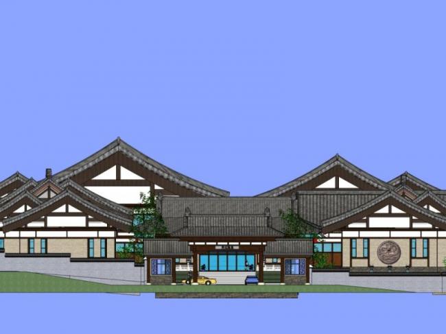 Sketchup办公模型|低层办公楼群,中式风格 Sketchup办公模型|低层办公楼群,中式风格