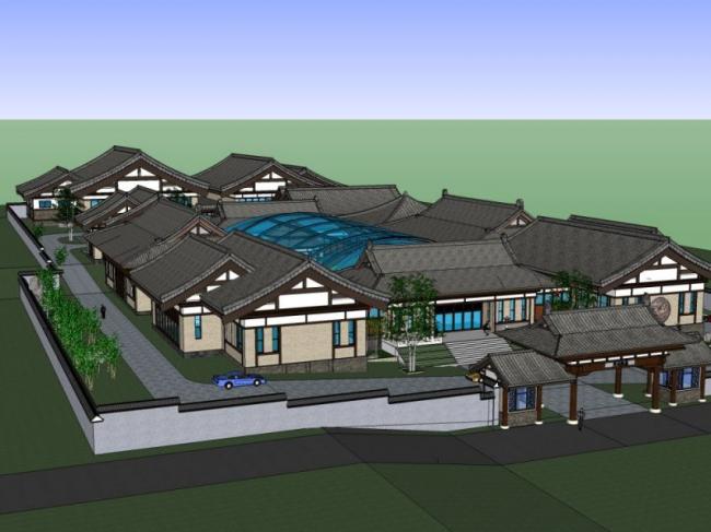Sketchup办公模型|低层办公楼群,中式风格 Sketchup办公模型|低层办公楼群,中式风格