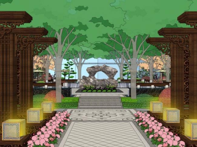 Sketchup景观模型|商业景观,中式风格 Sketchup景观模型|商业景观,中式风格