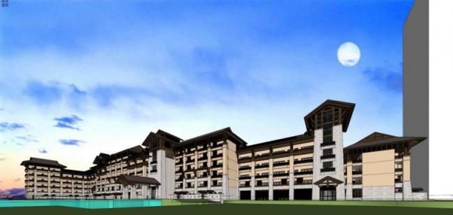 Sketchup酒店模型|多层山地酒店,中式风格 Sketchup酒店模型|多层山地酒店,中式风格