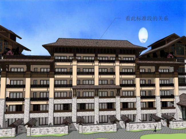 Sketchup酒店模型|多层山地酒店,中式风格 Sketchup酒店模型|多层山地酒店,中式风格