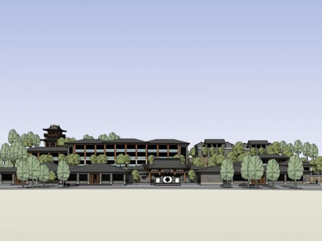 Sketchup酒店模型|低层酒店,中式风格 Sketchup酒店模型|低层酒店,中式风格