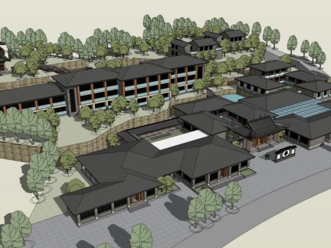 Sketchup酒店模型|低层酒店,中式风格 Sketchup酒店模型|低层酒店,中式风格