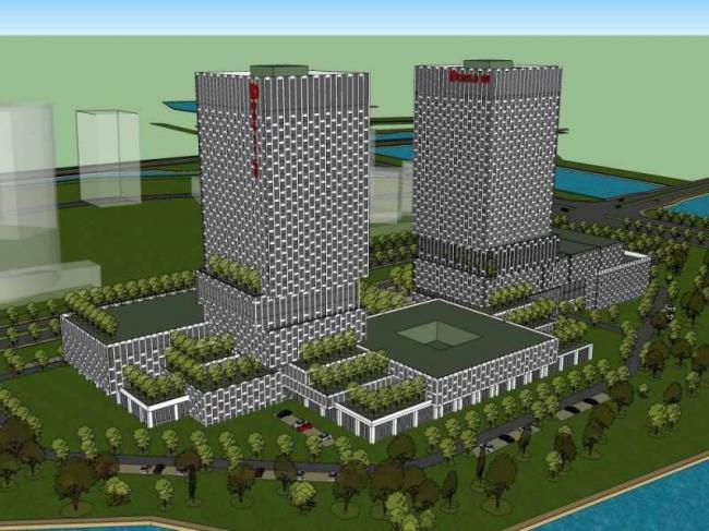 Sketchup办公模型|高层办公楼，商业，现代风格-BIM建筑网