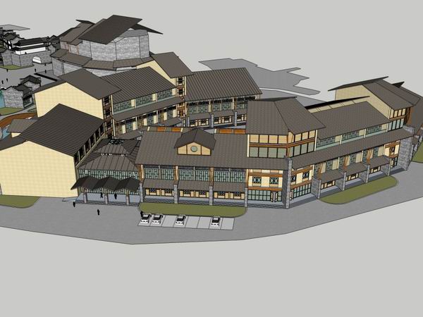 Sketchup商业模型|多层商业街,中式风格 Sketchup商业模型|多层商业街,中式风格