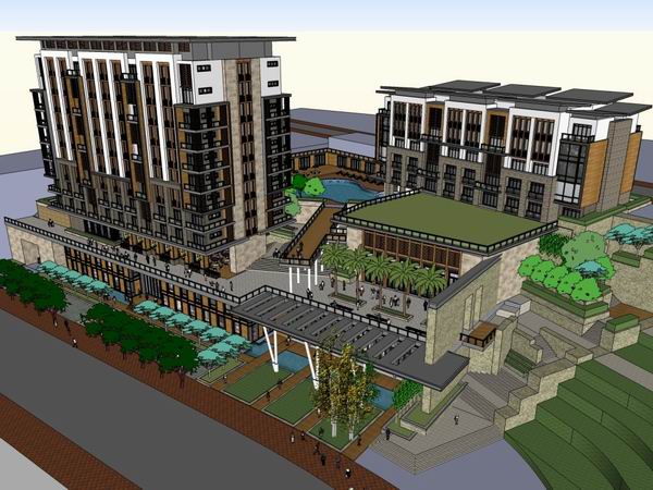 Sketchup酒店模型|多层山地酒店,现代风格 Sketchup酒店模型|多层山地酒店,现代风格