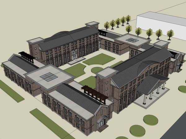 Sketchup办公模型|多层办公楼,古典风格 Sketchup办公模型|多层办公楼,古典风格