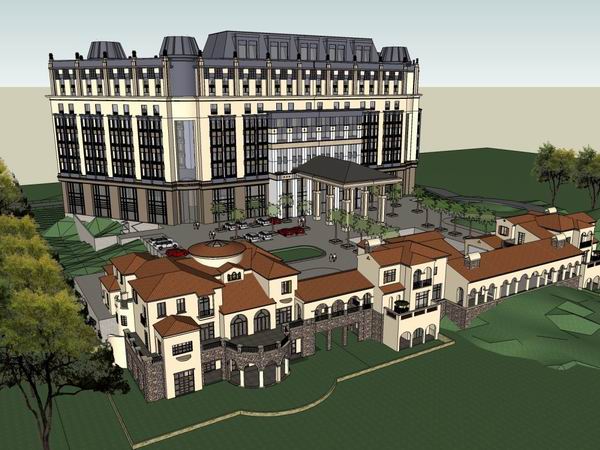 Sketchup酒店模型|多层酒店,古典风格 Sketchup酒店模型|多层酒店,古典风格