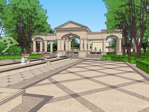 Sketchup景观模型|住宅景观,欧式古典风格 Sketchup景观模型|住宅景观,欧式古典风格