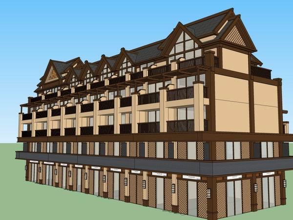 Sketchup商业模型|多层商业街,古典风格 Sketchup商业模型|多层商业街,古典风格