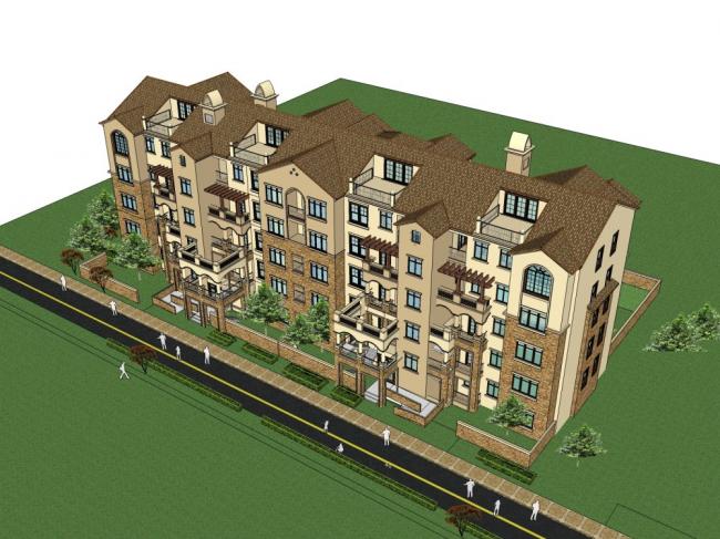 Sketchup住宅模型|多层住宅小区,古典风格 Sketchup住宅模型|多层住宅小区,古典风格