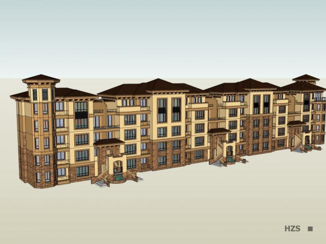 Sketchup住宅模型|多层公寓住宅,古典风格 Sketchup住宅模型|多层公寓住宅,古典风格