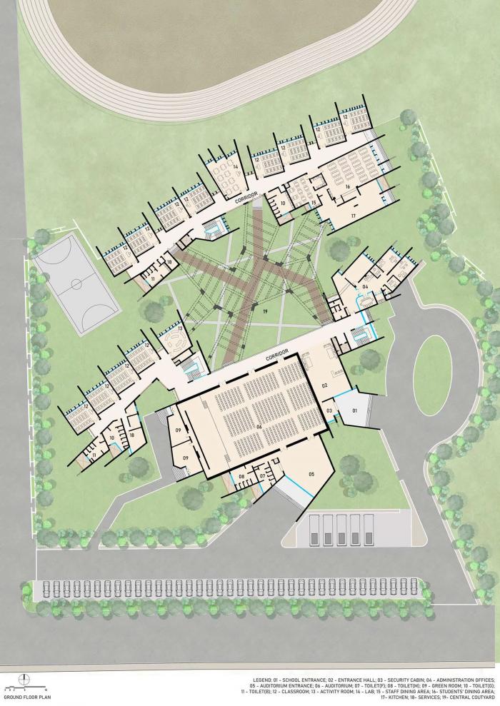 BIM建筑|来自火红色的热烈暴击:角形网格梁架遮荫下的校园 / Sanjay Puri BIM建筑|来自火红色的热烈暴击:角形网格梁架遮荫下的校园 / Sanjay Puri