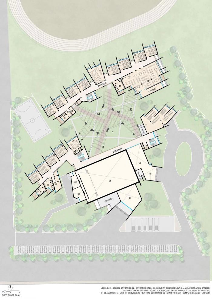 BIM建筑|来自火红色的热烈暴击:角形网格梁架遮荫下的校园 / Sanjay Puri BIM建筑|来自火红色的热烈暴击:角形网格梁架遮荫下的校园 / Sanjay Puri